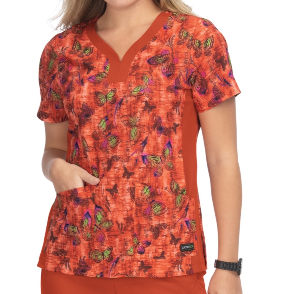 NWT planet Koi Aurora Desert Butterfly Print Top Scrub Size XS